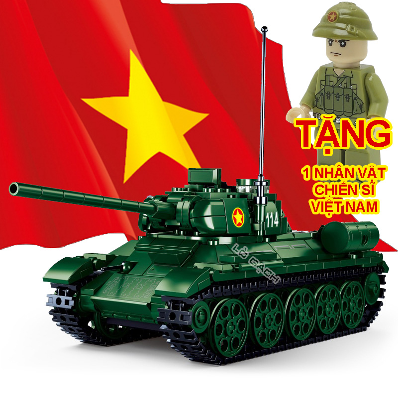 Bộ xếp hình Xe tăng T34 số hiệu 114 Quân đội Nhân dân Việt Nam 497 chi tiết