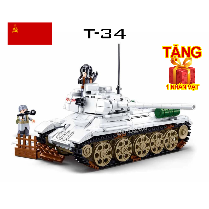 Bộ xếp hình Xe tăng T34 Quân đội Liên Xô sơn ngụy trang mùa đông Thế chiến 2 518 chi tiết